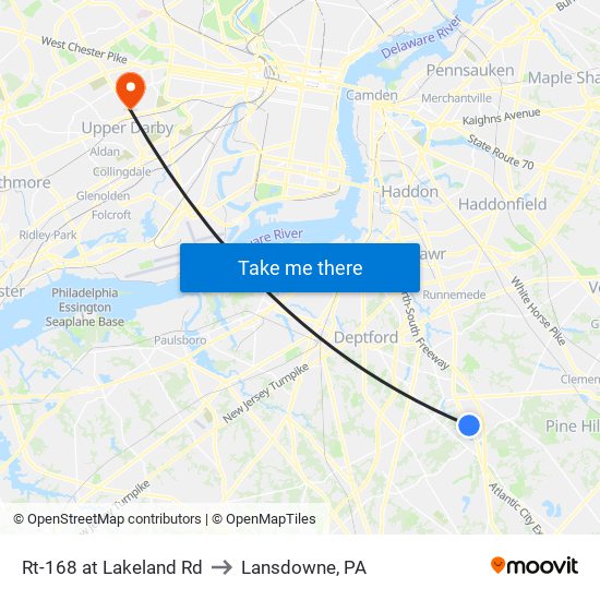 Rt-168 at Lakeland Rd to Lansdowne, PA map