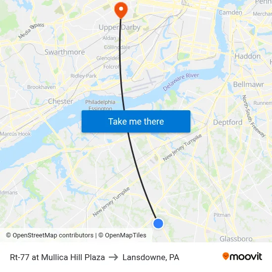 Rt-77 at Mullica Hill Plaza to Lansdowne, PA map