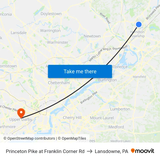 Princeton Pike at Franklin Corner Rd to Lansdowne, PA map