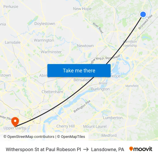 Witherspoon St at Paul Robeson Pl to Lansdowne, PA map