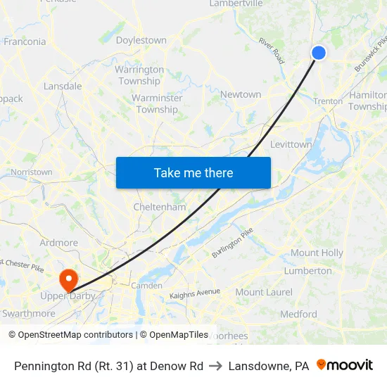 Pennington Rd (Rt. 31)  at Denow Rd to Lansdowne, PA map