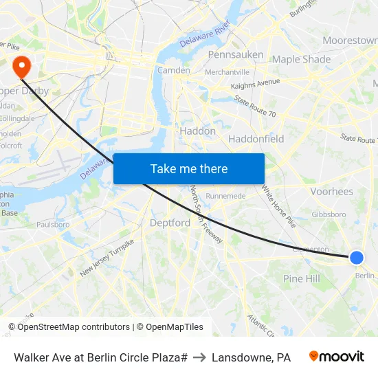 Walker Ave at Berlin Circle Plaza# to Lansdowne, PA map