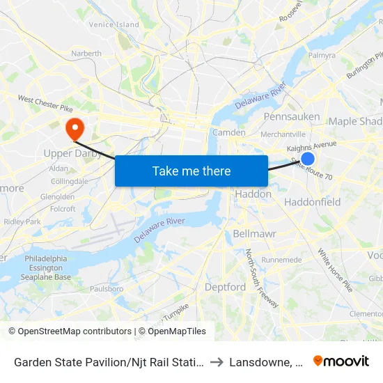 Garden State Pavilion/Njt Rail Station to Lansdowne, PA map