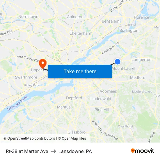 Rt-38 at Marter Ave to Lansdowne, PA map