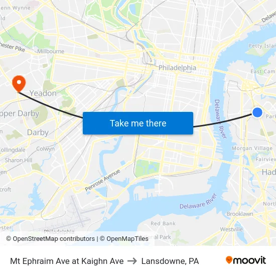 Mt Ephraim Ave at Kaighn Ave to Lansdowne, PA map