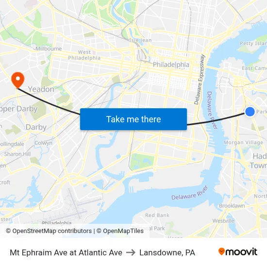 Mt Ephraim Ave at Atlantic Ave to Lansdowne, PA map