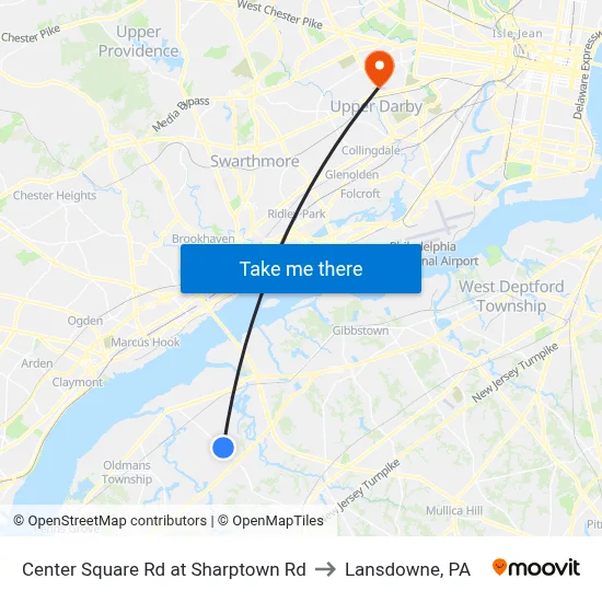 Center Square Rd at Sharptown Rd to Lansdowne, PA map