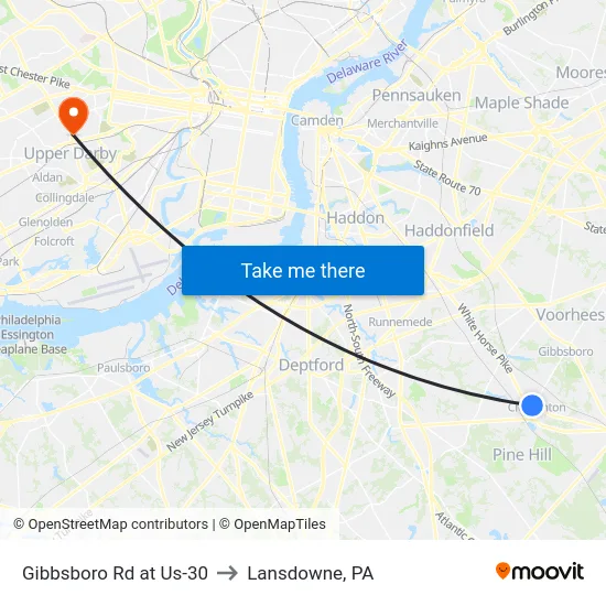 Gibbsboro Rd at Us-30 to Lansdowne, PA map