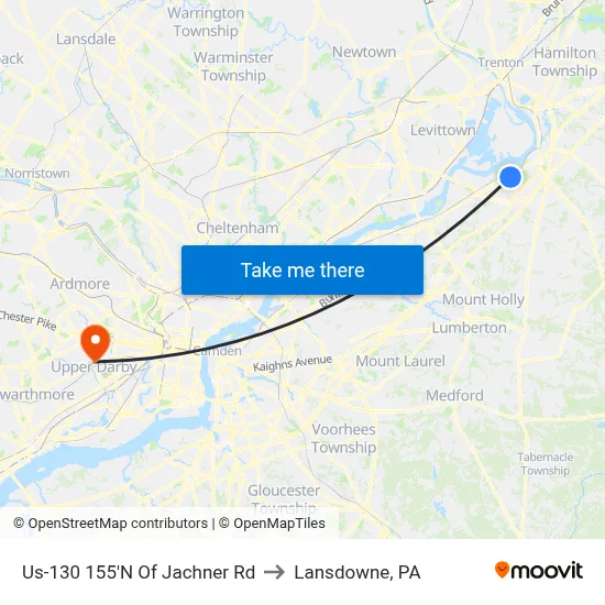 Us-130 155'N Of Jachner Rd to Lansdowne, PA map