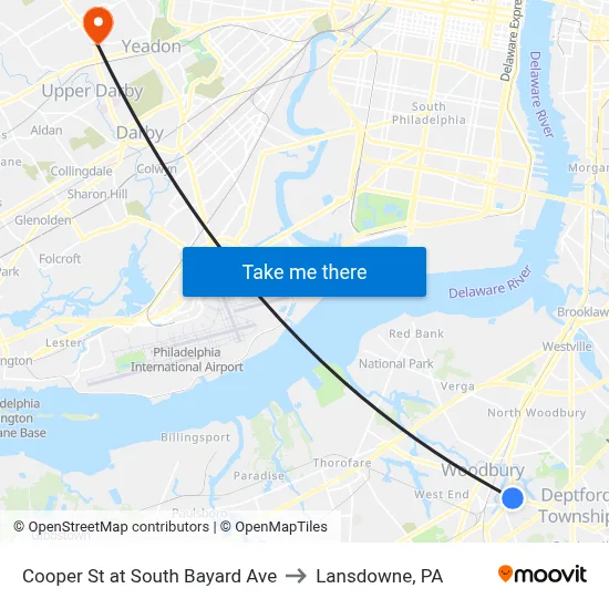 Cooper St at South Bayard Ave to Lansdowne, PA map