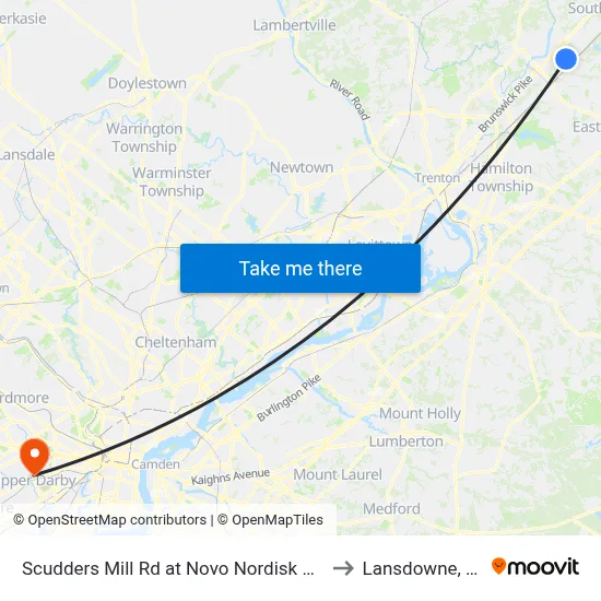 Scudders Mill Rd at Novo Nordisk Way to Lansdowne, PA map