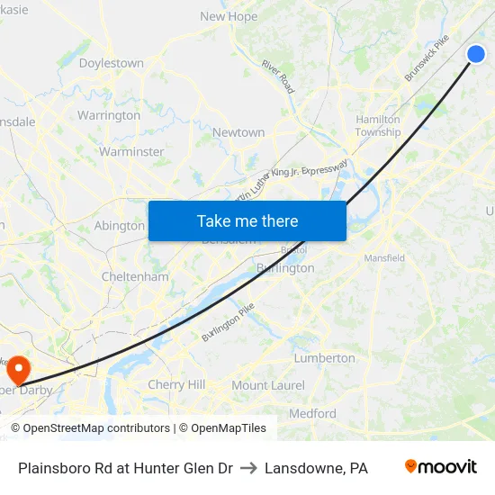 Plainsboro Rd at Hunter Glen Dr to Lansdowne, PA map