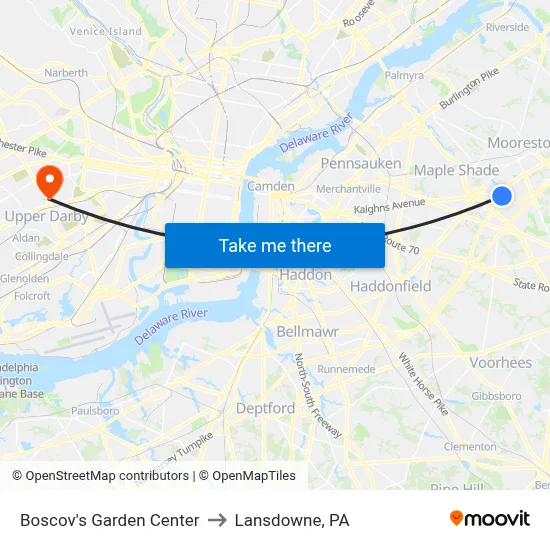 Boscov's Garden Center to Lansdowne, PA map