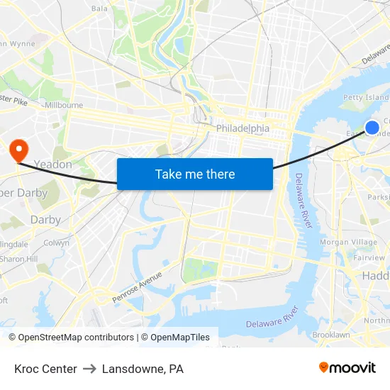 Kroc Center to Lansdowne, PA map