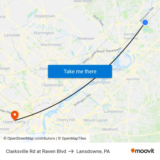 Clarksville Rd at Raven Blvd to Lansdowne, PA map