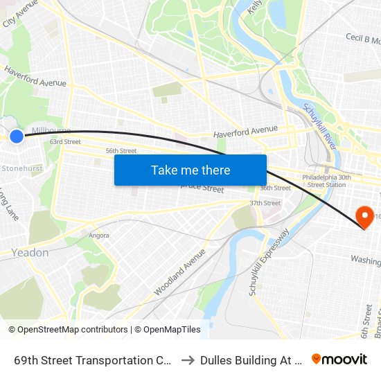 69th Street Transportation Center to Dulles Building At Hup map