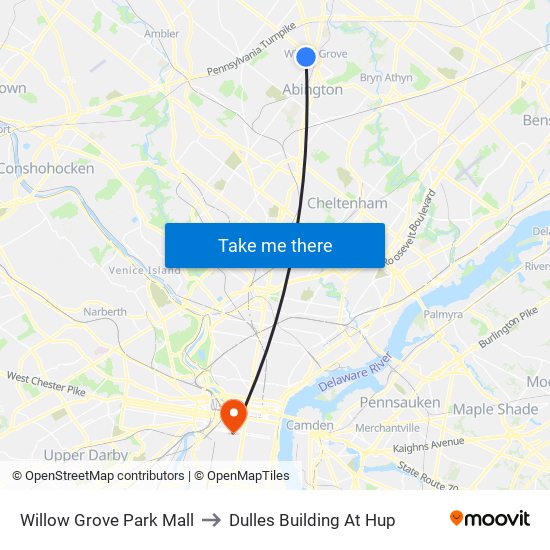 Willow Grove Park Mall to Dulles Building At Hup map