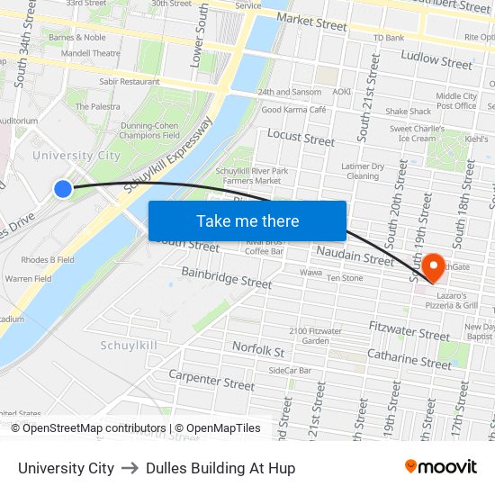 University City to Dulles Building At Hup map