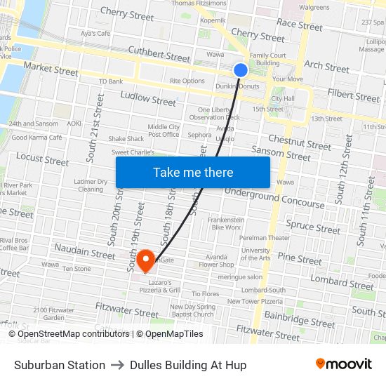 Suburban Station to Dulles Building At Hup map