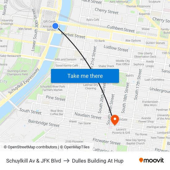 Schuylkill Av & JFK Blvd to Dulles Building At Hup map