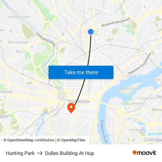 Hunting Park to Dulles Building At Hup map
