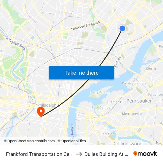 Frankford Transportation Center to Dulles Building At Hup map