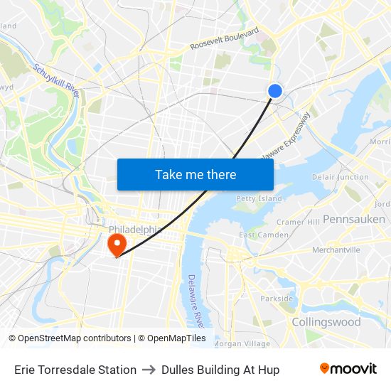 Erie Torresdale Station to Dulles Building At Hup map