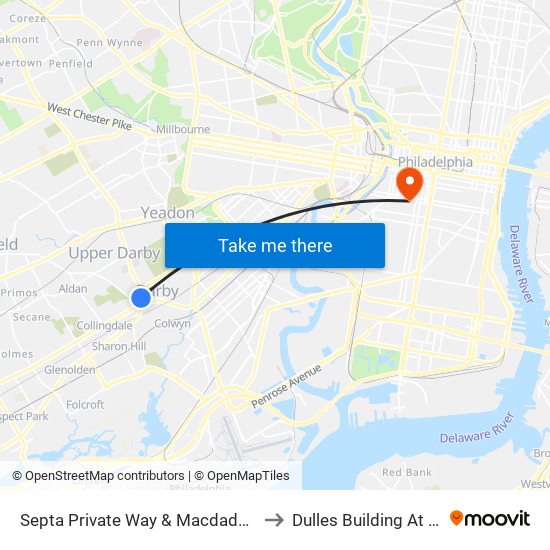 Septa Private Way & Macdade Blvd to Dulles Building At Hup map