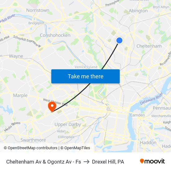 Cheltenham Av & Ogontz Av - Fs to Drexel Hill, PA map