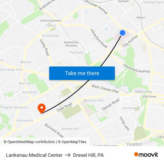 Lankenau Medical Center to Drexel Hill, PA map