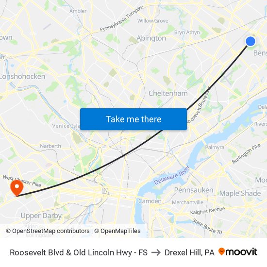 Roosevelt Blvd & Old Lincoln Hwy - FS to Drexel Hill, PA map