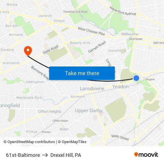61st-Baltimore to Drexel Hill, PA map