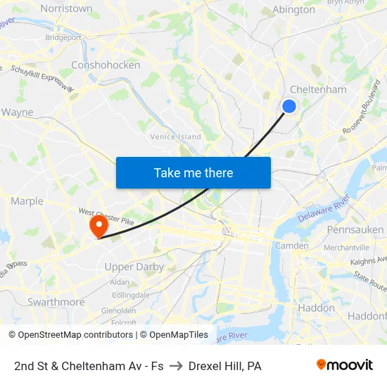 2nd St & Cheltenham Av - Fs to Drexel Hill, PA map