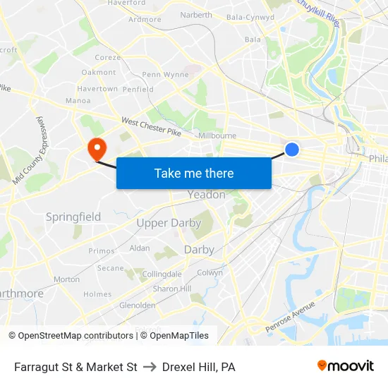 Farragut St & Market St to Drexel Hill, PA map