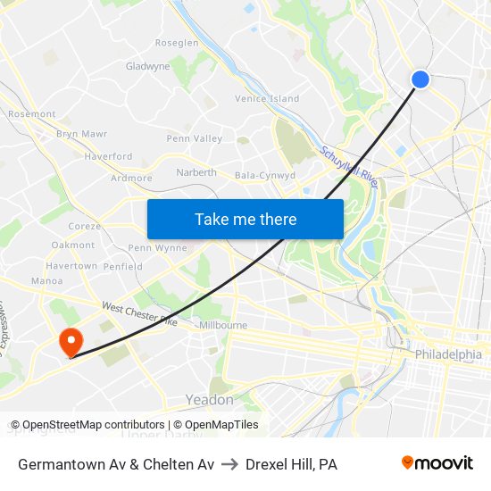 Germantown Av & Chelten Av to Drexel Hill, PA map