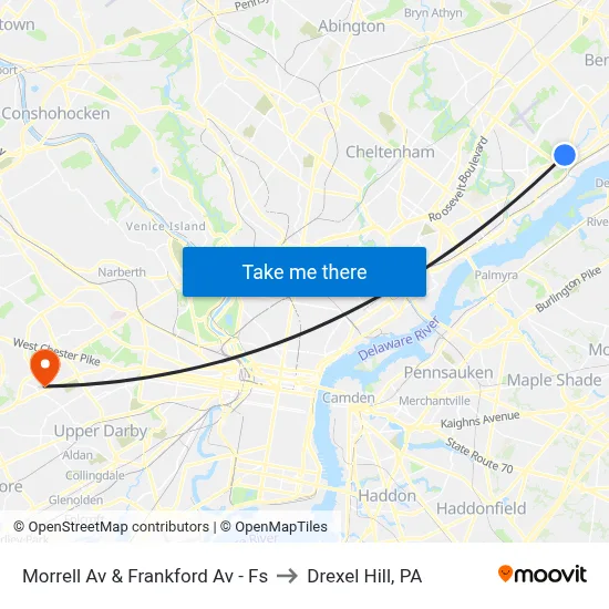 Morrell Av & Frankford Av - Fs to Drexel Hill, PA map