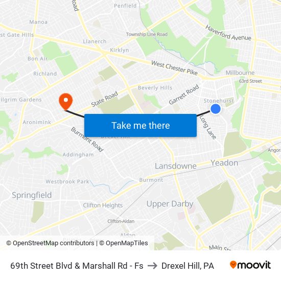 69th Street Blvd & Marshall Rd - Fs to Drexel Hill, PA map