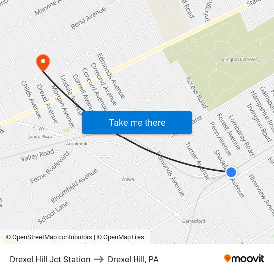 Drexel Hill Jct Station to Drexel Hill, PA map
