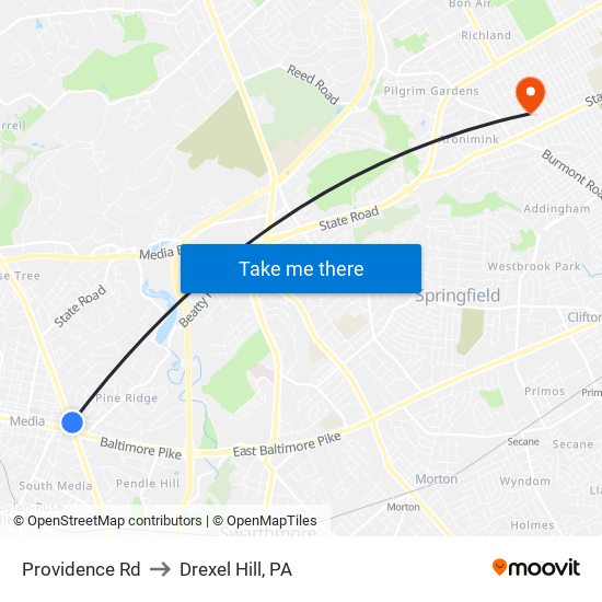 Providence Rd to Drexel Hill, PA map