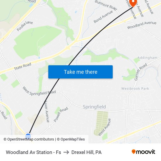 Woodland Av Station - Fs to Drexel Hill, PA map