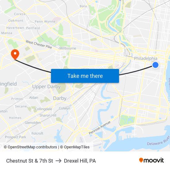 Chestnut St & 7th St to Drexel Hill, PA map