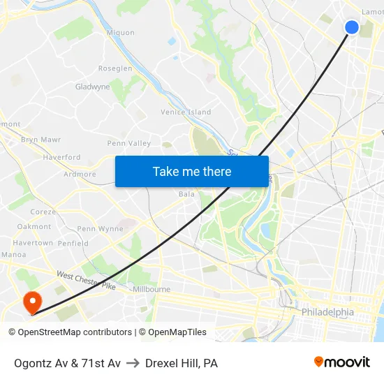 Ogontz Av & 71st Av to Drexel Hill, PA map