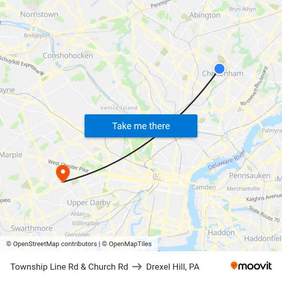 Township Line Rd & Church Rd to Drexel Hill, PA map