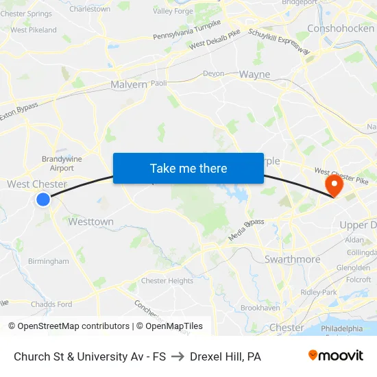 Church St & University Av - FS to Drexel Hill, PA map