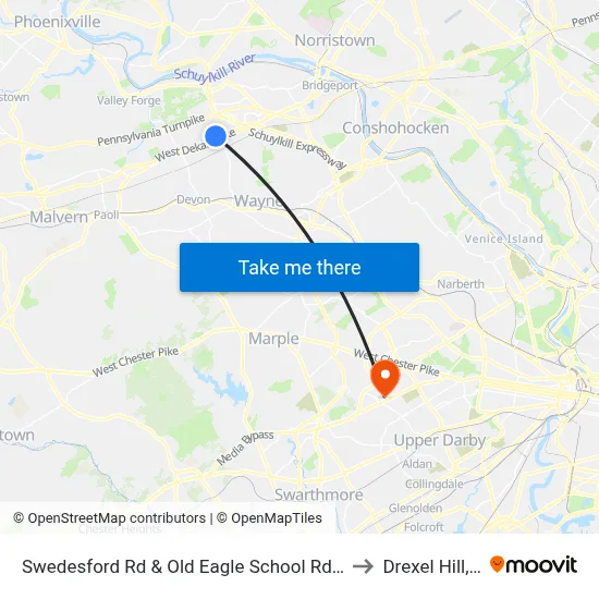 Swedesford Rd & Old Eagle School Rd - Mbns to Drexel Hill, PA map