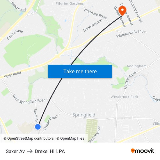 Saxer Av to Drexel Hill, PA map