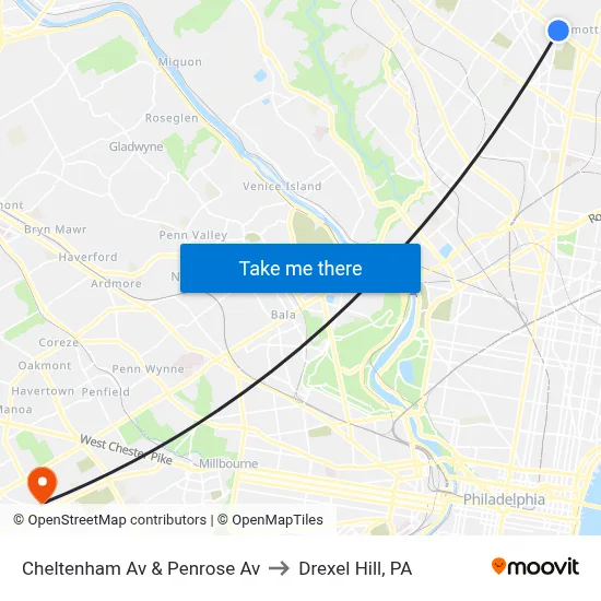 Cheltenham Av & Penrose Av to Drexel Hill, PA map