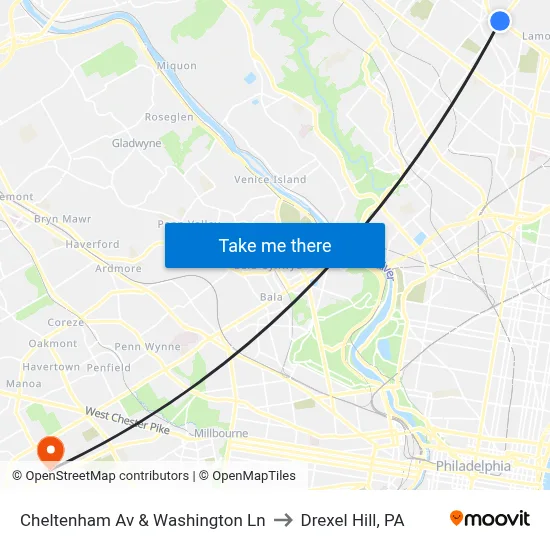 Cheltenham Av & Washington Ln to Drexel Hill, PA map