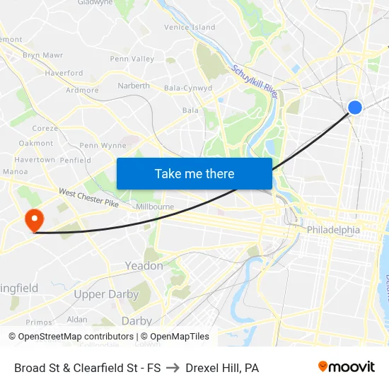 Broad St & Clearfield St - FS to Drexel Hill, PA map