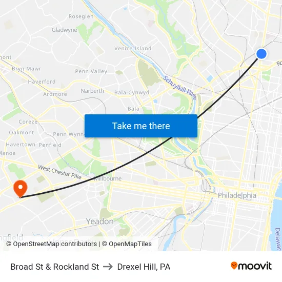Broad St & Rockland St to Drexel Hill, PA map